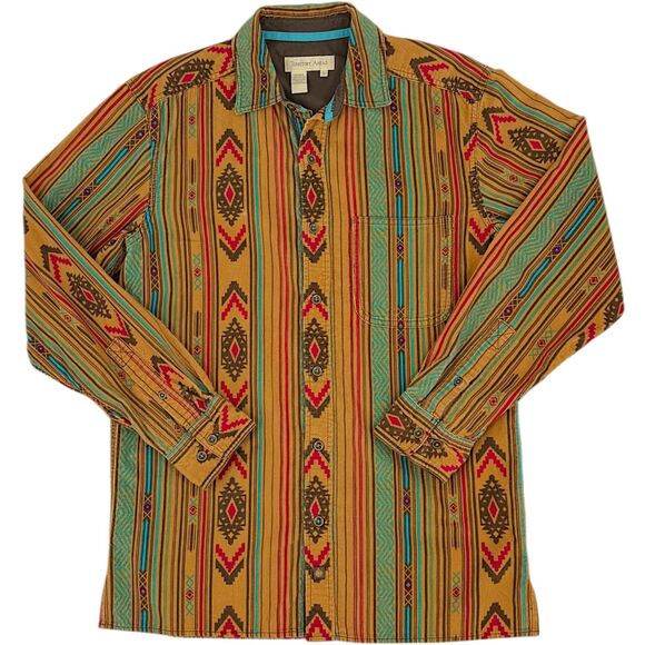 Territory Ahead Men's Aztec Southwest Corduroy Stripe Shirt Tan/Turquoise Small - Picture 2 of 12